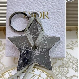 Dior Beauty Silver Metal Star Leather Key Chain Bag Charm